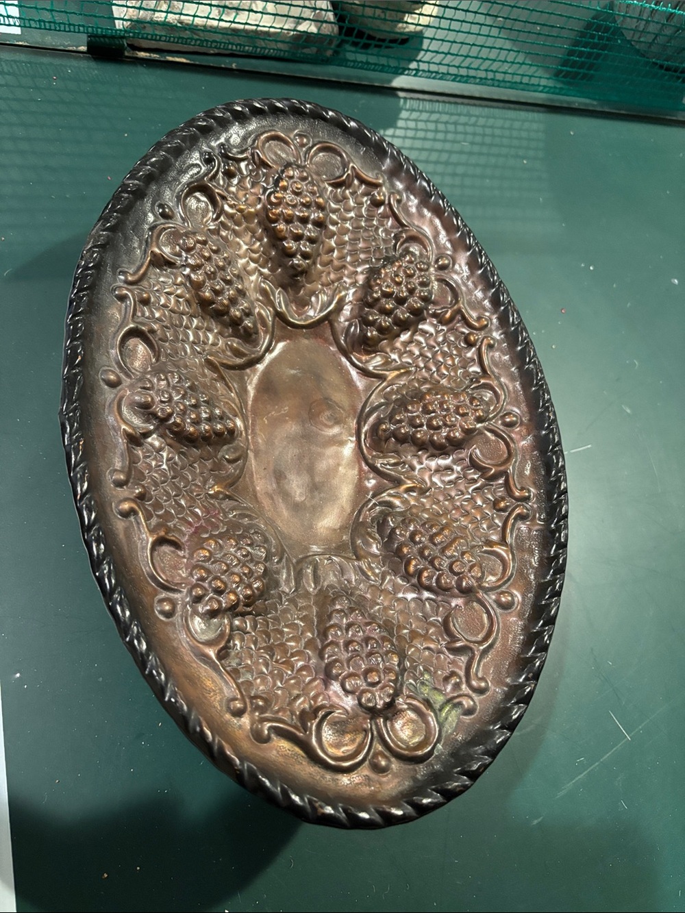 Elegant VTG copper color Repousse Grapes pedestal bowl